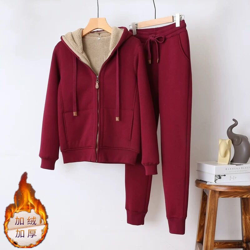 Winter Clothing Sales - ฤดูใบไม้ร่วงฤดูหนาวเสื้อกันหนาว Sweatpants 2 ชิ้นชุดผู้หญิงขนแกะ Thicken กีฬาชุดลําลอง