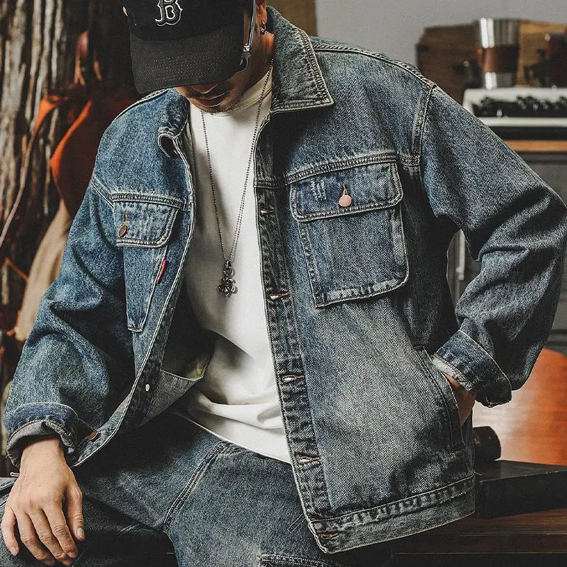 Winter Clothing Vintage - อินเทรนด์หลวม DENIM แจ็คเก็ต Man Cargo เสื้อคาวบอยสําหรับชายเสื้อผ้าคุณภาพสูงความงามบุรุษ