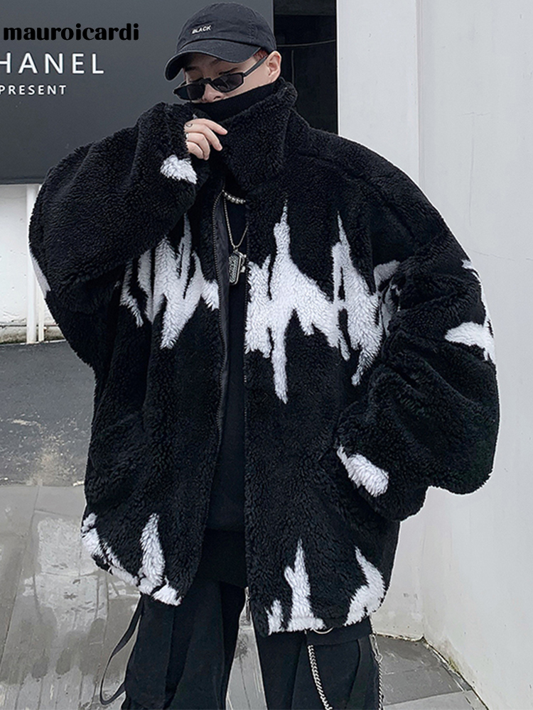 Winter Clothing Uae - Mauroicardiฤดูหนาวขนาดใหญ่หนาWarm Fluffy Faux Furเสื้อแจ็คเก็ตผู้ชายRaglanแขนยาวZip Up Luxury