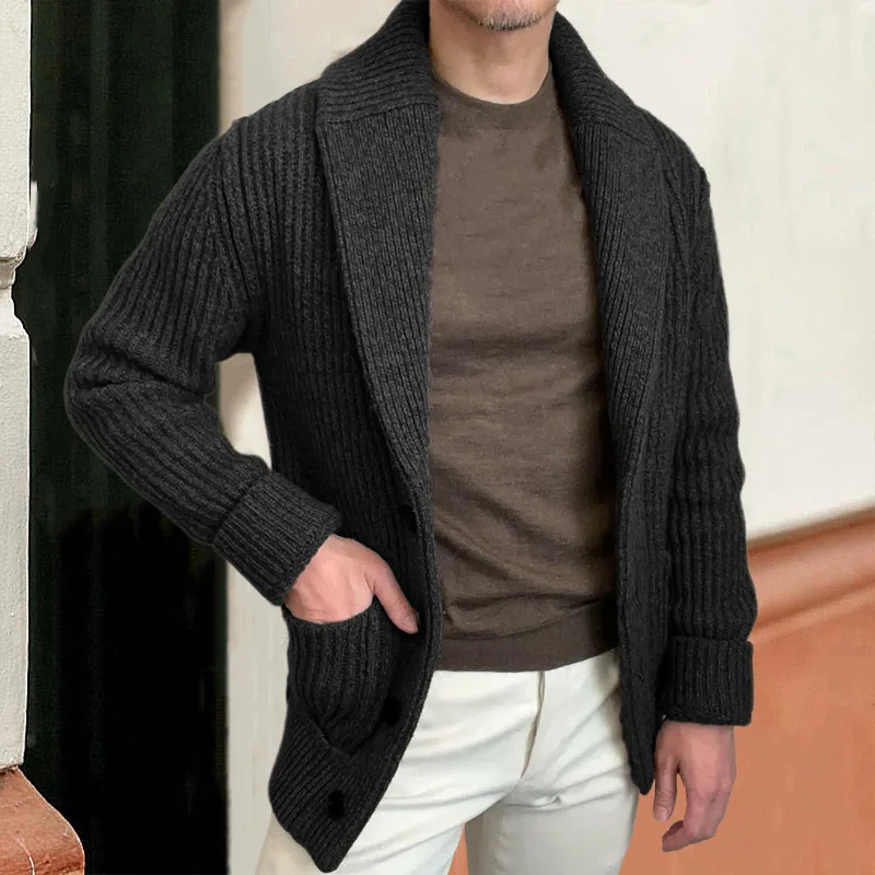 Wool Blend Coat - เสื้อกันหนาวผู้ชายเสื้อสเวตเตอร์ถักแขนยาว Retro ปุ่มปิดถักเสื้อหลวม Fit Casual Outerwear