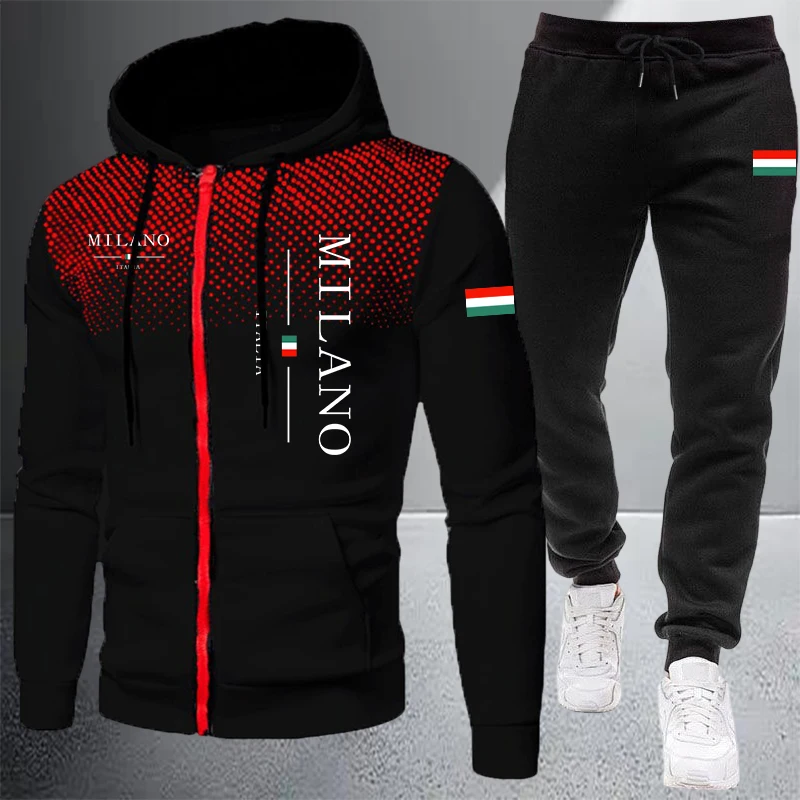 Winter Clothing Uae - เสื้อผ้าผู้ชายระดับไฮเอนด์ปี 2026 เสื้อฮู้ดซิป ชุดวอร์มกีฬา ชุดลำลองสำหรับฤดูใบไม้ร่วงและฤดูหนาว แจ็คเก็ตและกางเกงแบบมิกซ์แอนด์แมทช์