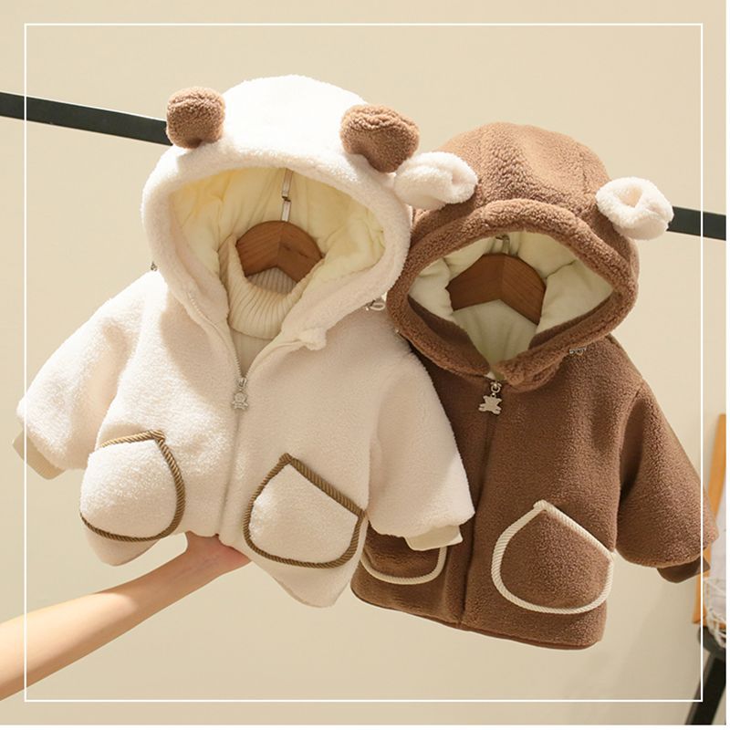 Winter Clothing For Boys - เสื้อโค้ทเด็ก เสื้อผ้าฤดูหนาวสำหรับเด็กผู้หญิง เสื้อโค้ทขนแกะสำหรับเด็กผู้ชาย เสื้อคลุมหนา มีฮู้ดหูหมี ผ้าขนสัตว์สำหรับเด็ก