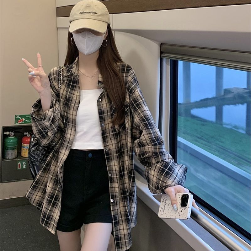 Winter Clothing Pk - 2024 ฤดูใบไม้ร่วงใหม่Retro Checkeredเสื้อผู้หญิงเสื้อแขนยาวบางเสื้อสเวตเตอร์ถักหลวมขี้เกียจสไตล์เสื้อ