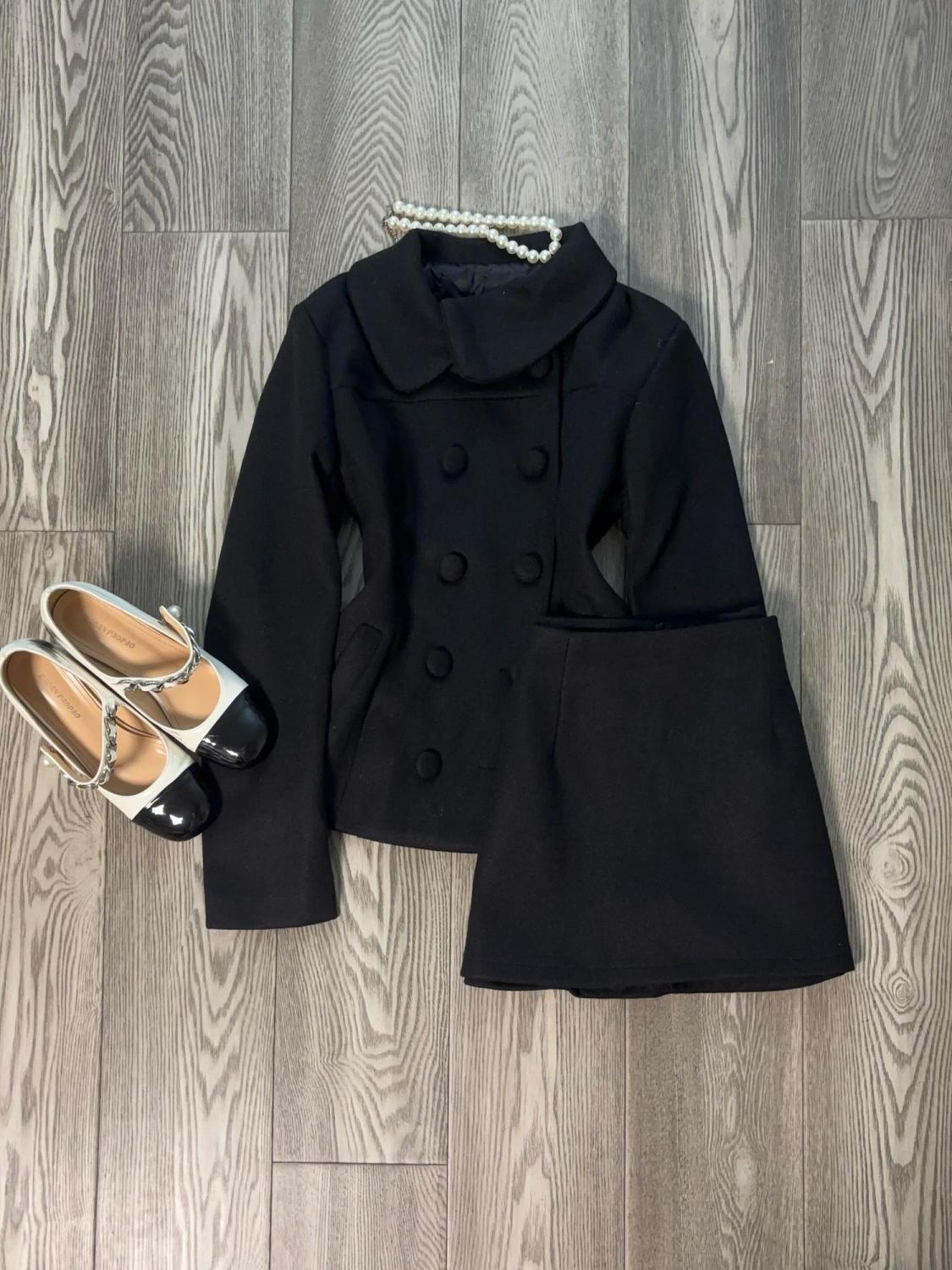 Winter Clothing Sales - ชุดเซ็ตสองชิ้นสำหรับงานปาร์ตี้ฤดูหนาวสไตล์ฝรั่งเศส เสื้อโค้ทสั้นสีพื้นสำหรับผู้หญิง + กระโปรงพลีทเอวสูง ดีไซน์เกาหลีสุดชิค ชุดกระโปรงใหม่