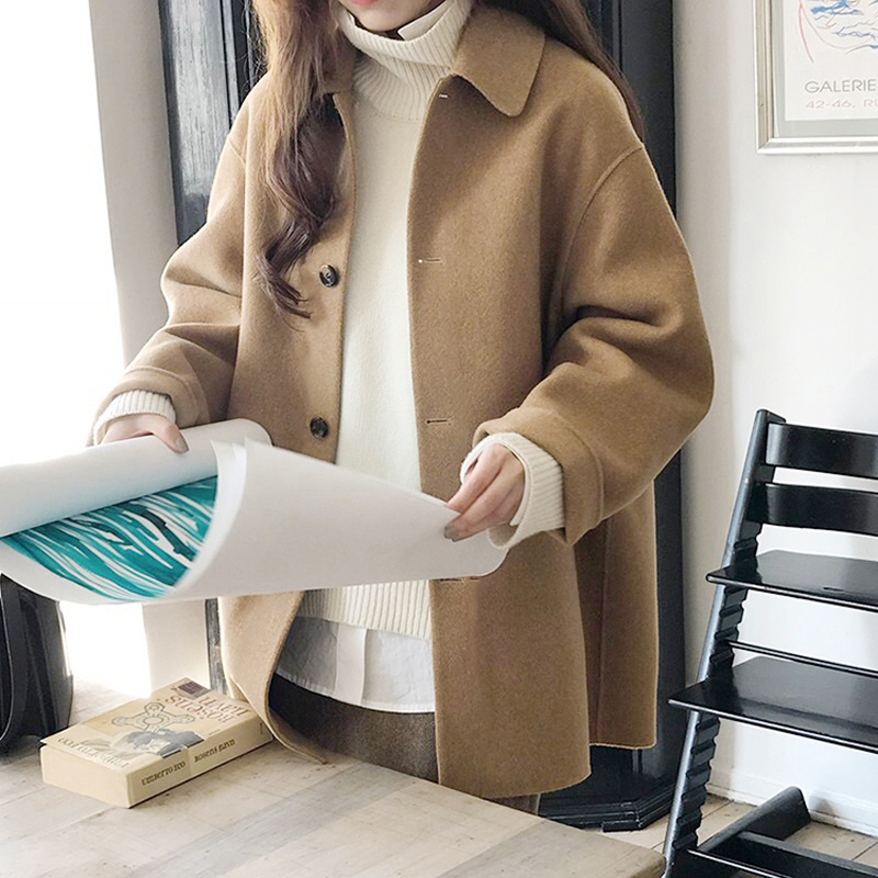 Wool Blend Coat - Zoki ฤดูใบไม้ร่วง Faux เสื้อขนสัตว์ผู้หญิงเดี่ยว Breasted Warm