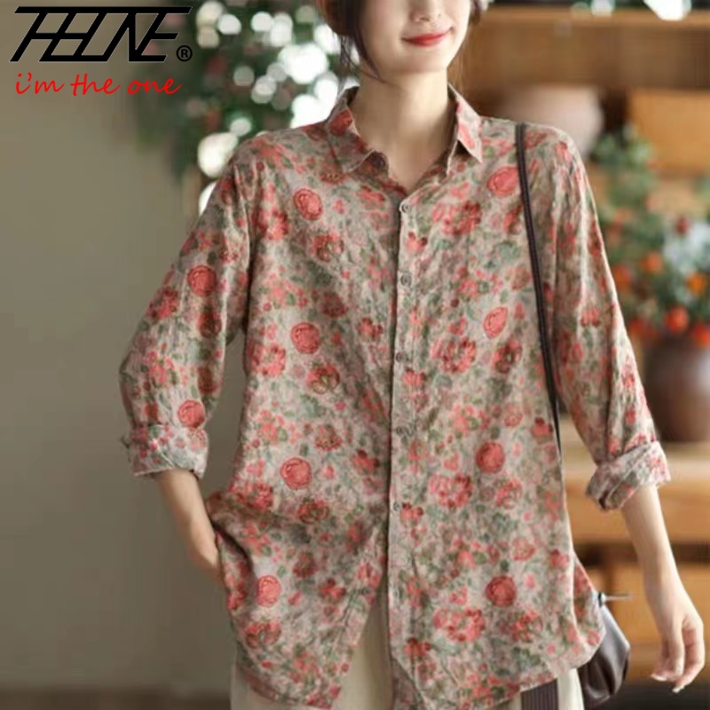 Winter Clothing Vintage - เสื้อผ้าผู้หญิง เสื้อเชิ้ต เสื้อเบลาส์ เสื้อท่อนบน สไตล์วินเทจ เสื้อผู้หญิงลายดอกไม้