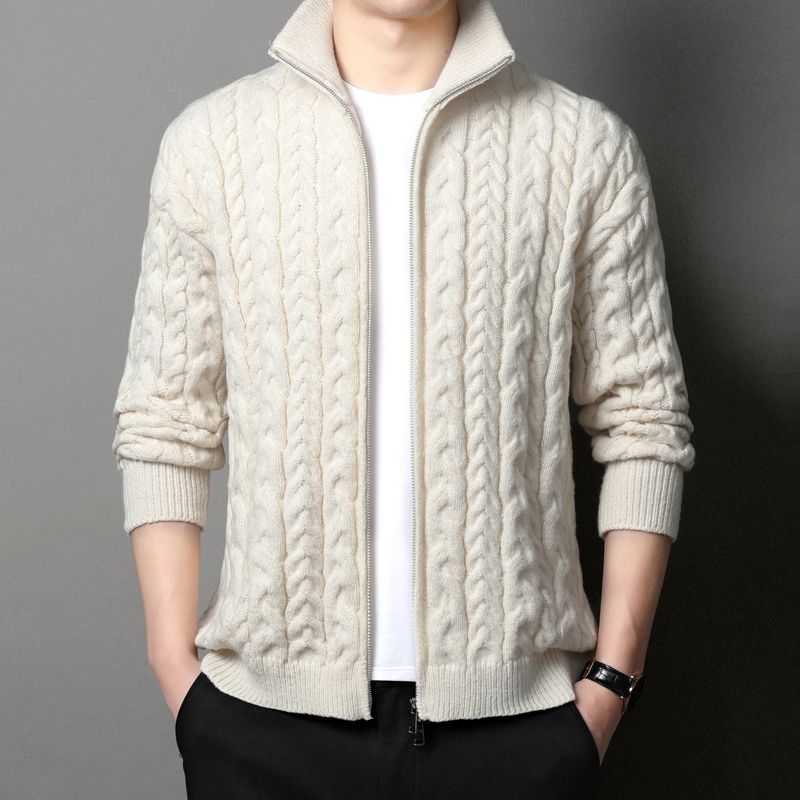 Winter Clothing Uae - เสื้อคาร์ดิแกนถักไหมพรมคอตั้งแบบซิปเต็มตัว มีกระเป๋า แขนยาว สำหรับผู้ชาย