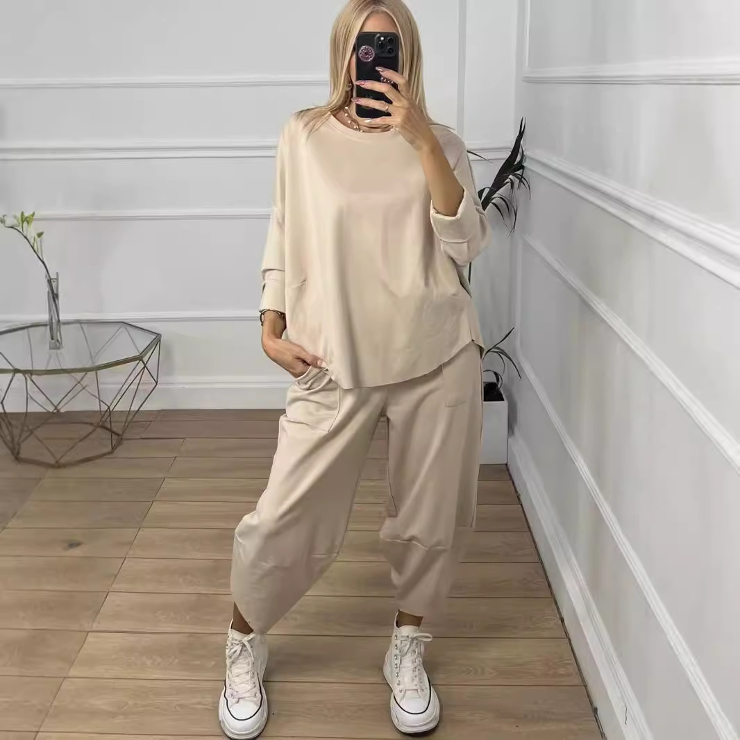 Winter Clothing Sales - 2025ฤดูใบไม้ร่วงฤดูหนาวเสื้อ 2 ชิ้นชุดเสื้อผ้าผู้หญิงOคอยาวกางเกงRetroหลวมชุดกีฬา