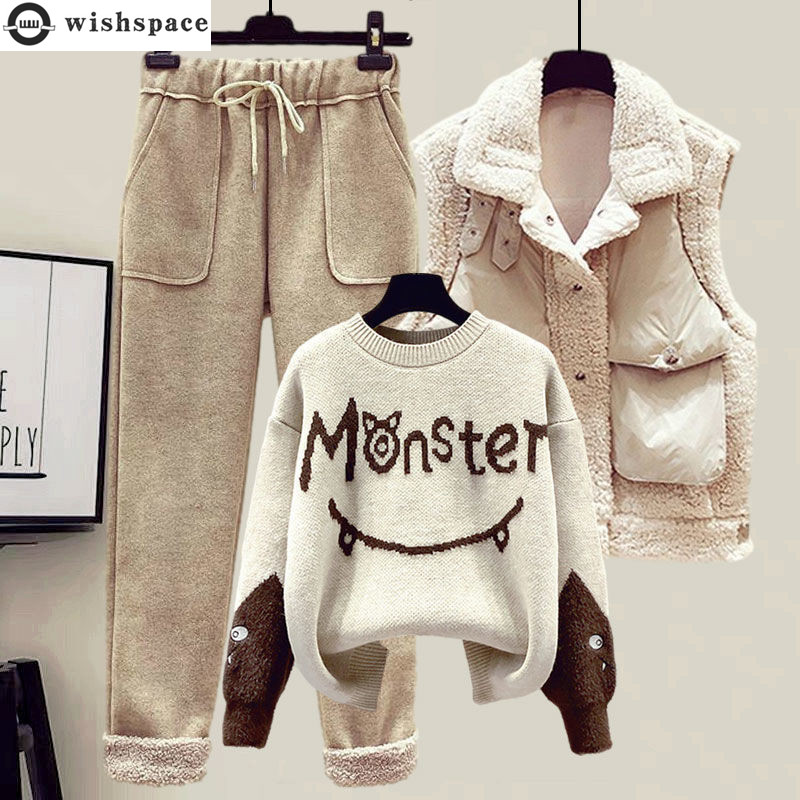 Winter Clothing Sales - 2024ฤดูหนาวใหม่CASHMEREเสื้อกั๊กเสื้อเย็บปักถักร้อยถักเสื้อกันหนาวสบายๆกางเกงสามชิ้นElegantผู้หญิงกางเกงชุด