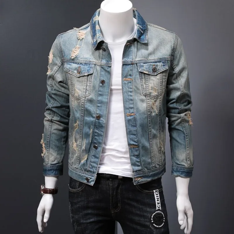 Winter Clothing Uae - แจ็คเก็ตยีนส์เบาะผู้ชายอบอุ่นปุ่มเกาหลีเสื้อผ้ายืดหยุ่นของผ้าในราคาต่ําสุดโจ๊กหรูสวมใส่ล้างเสื้อคาวบอยสําหรับผู้ชาย