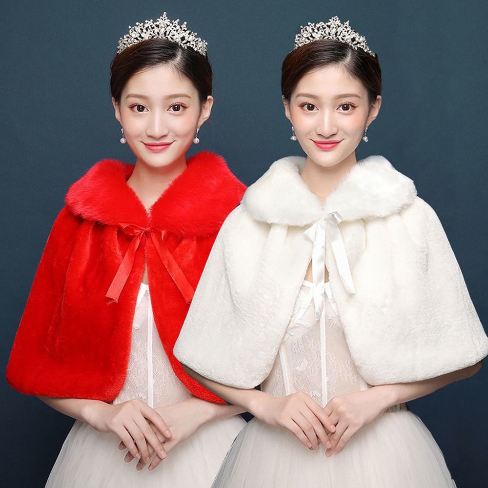 Winter Clothing Pk - ผ้าคลุมไหล่สำหรับผู้หญิงสีขาวสำหรับฤดูหนาว ผ้าพลัฌหนานุ่ม คลุมไหล่ยาวถึงข้อศอก เหมาะสำหรับงานแต่งงาน ผ้าคลุมไหล่เจ้าสาว ผ้าคลุมไหล่แบบแจ็คเก็ตอุ่นๆ
