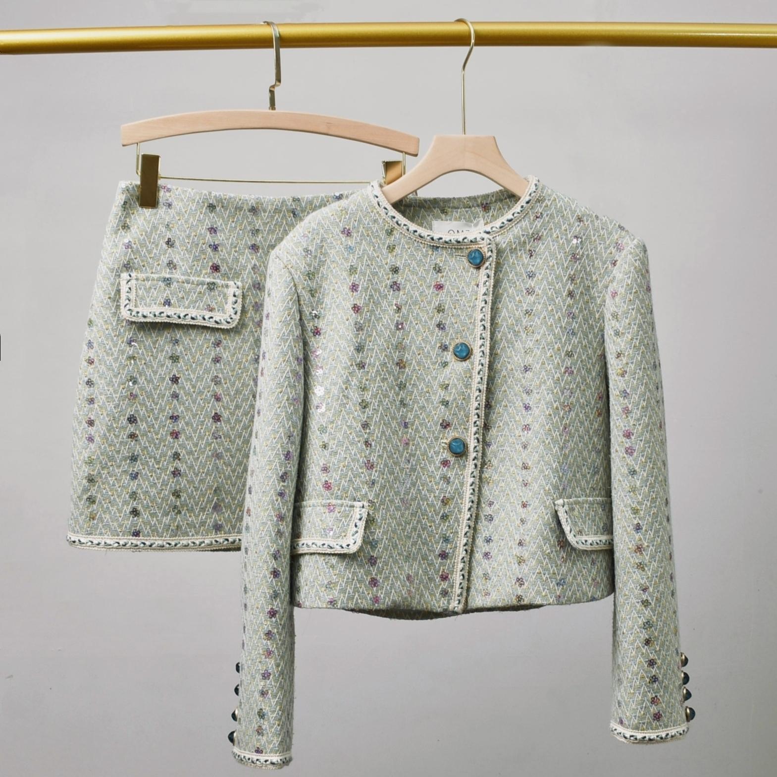 Winter Clothing Vintage - ผู้หญิงElegant Tweedหรูหราชุดเสื้อแจ็คเก็ตด้านบนและกระโปรง 2 ชิ้นชุดชุดจับคู่ฤดูหนาวJacquardหอมPartyเสื้อผ้า