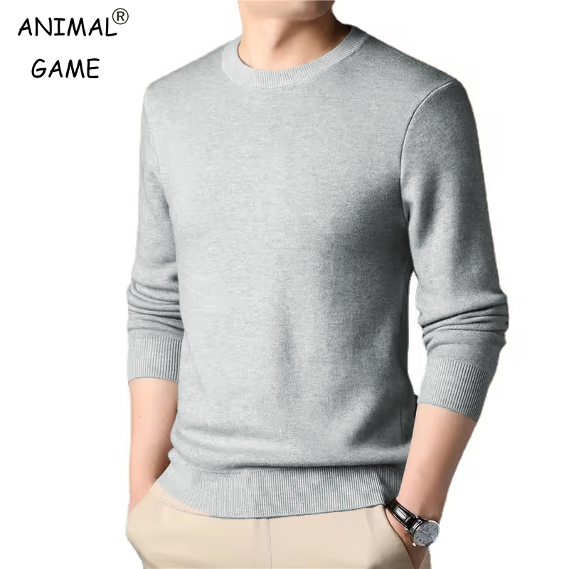 Winter Clothing Uae - ผู้ชายสีทึบถักเสื้อกันหนาวลูกเรือคอน้ําหนักเบาVINTAGEเสื้อหลวมBasic StreetwearฤดูหนาวWARM Coats