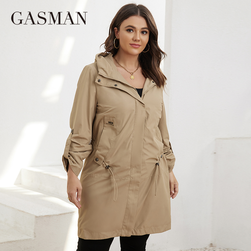 Winter Clothing Pk - GASMAN ฤดูใบไม้ร่วงเสื้อฝน Plus ขนาดผู้หญิงกลางความยาวเข็มขัดซิปแจ็คเก็ตผู้หญิงสีทึบเสื้อกันหนาว Parkas GM-8299