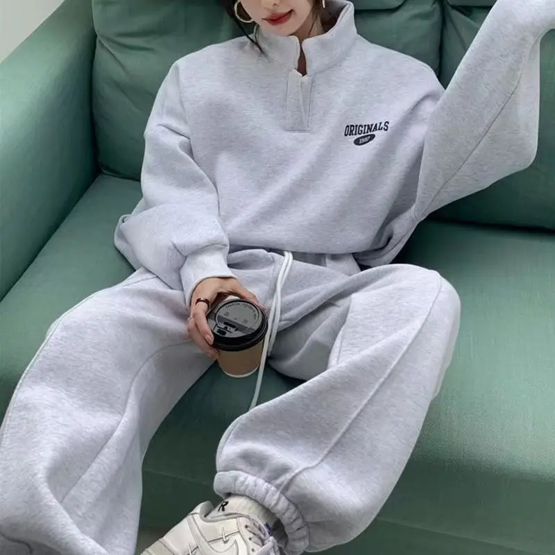 Winter Clothing Sales - แฟชั่นผู้หญิงชุดกีฬา 2025 ฤดูใบไม้ร่วงและฤดูหนาวใหม่หลวมเสื้อแขนยาวกางเกง 2 ชิ้นชุดผู้หญิง Couture