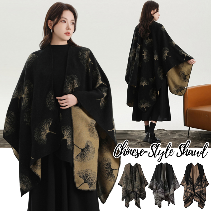 Winter Clothing Ideas - ผ้าคลุมไหล่ถักลายพิมพ์สำหรับผู้หญิง แฟชั่นฤดูใบไม้ร่วงฤดูหนาว ผ้าพันคอคล้ายเสื้อคลุม อุปกรณ์เสริมเสื้อผ้า ไอเดียของขวัญวันหยุด