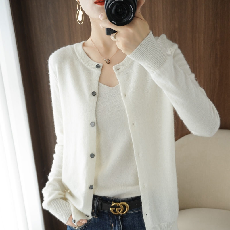 Wool Blend Coat - 2023ฤดูใบไม้ผลิใหม่100ขนสัตว์บริสุทธิ์เสื้อสเวตเตอร์ถักหญิงถัก Leggings Crewneck นอกบางเสื้อกันหนาว Cashmere