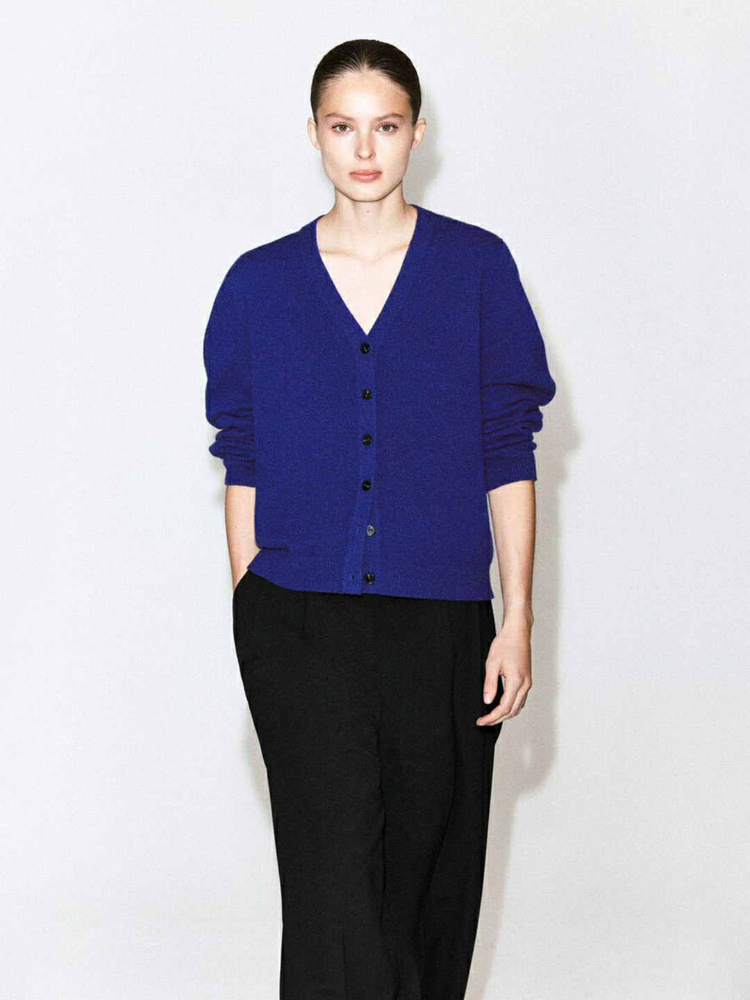 Wool Blend Coat - เสื้อคาร์ดิแกนถักไหมพรมผสมขนสัตว์ คอวี แขนยาว สไตล์เรียบง่าย แฟชั่นผู้หญิง ฤดูใบไม้ร่วง