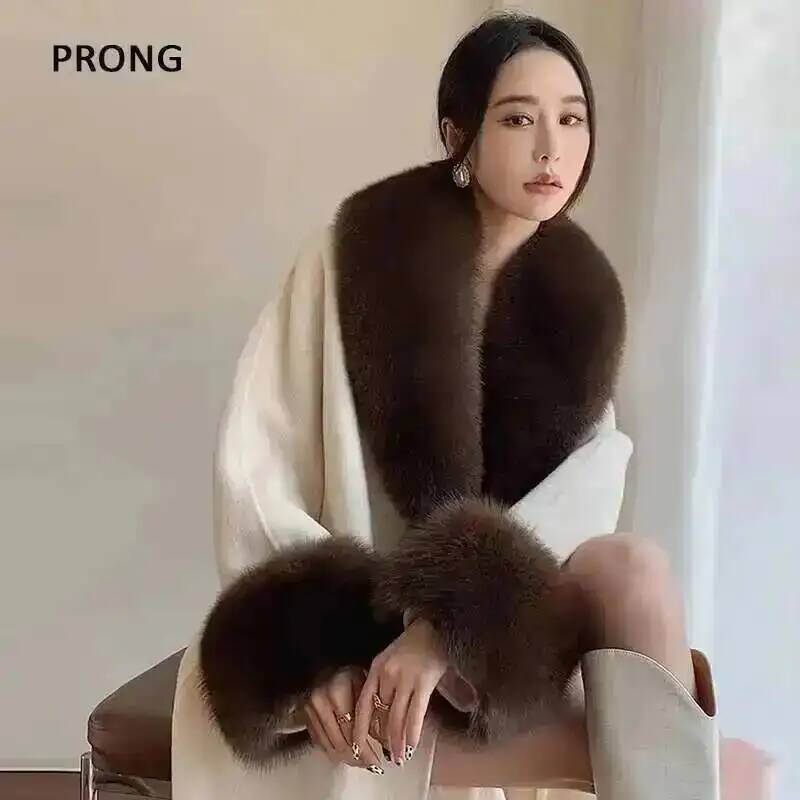 Winter Clothing Pk - เสื้อโค้ทคอปกขนสุนัขจิ้งจอกแท้สำหรับฤดูหนาว100% ชุดเสื้อแจ็กเก็ตเสื้อคลุมขนสัตว์ผ้าคลุมไหล่ขนปุยสุดหรูผ้าคลุมไหล่พันผ้าพันคอ