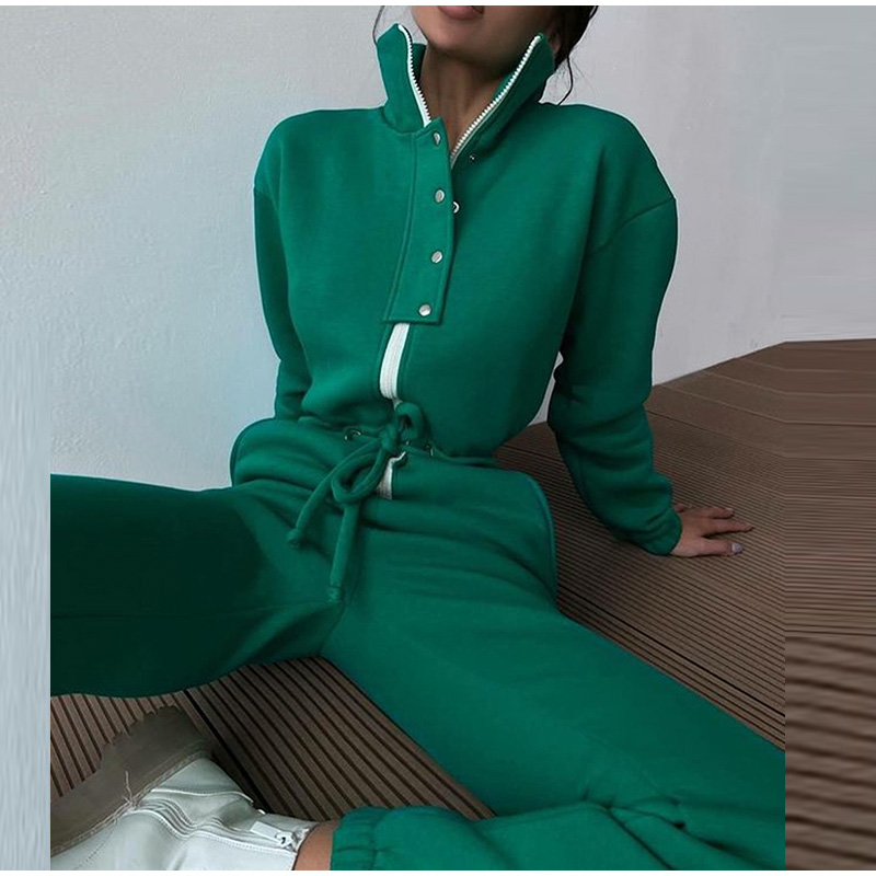Winter Clothing Sales - Casual คอตั้ง Jumpsuits ผู้หญิงฤดูใบไม้ร่วงฤดูหนาวซิปหนึ่งชิ้นแขนยาวชุดหลวมสายรัด Rompers Tracksuits