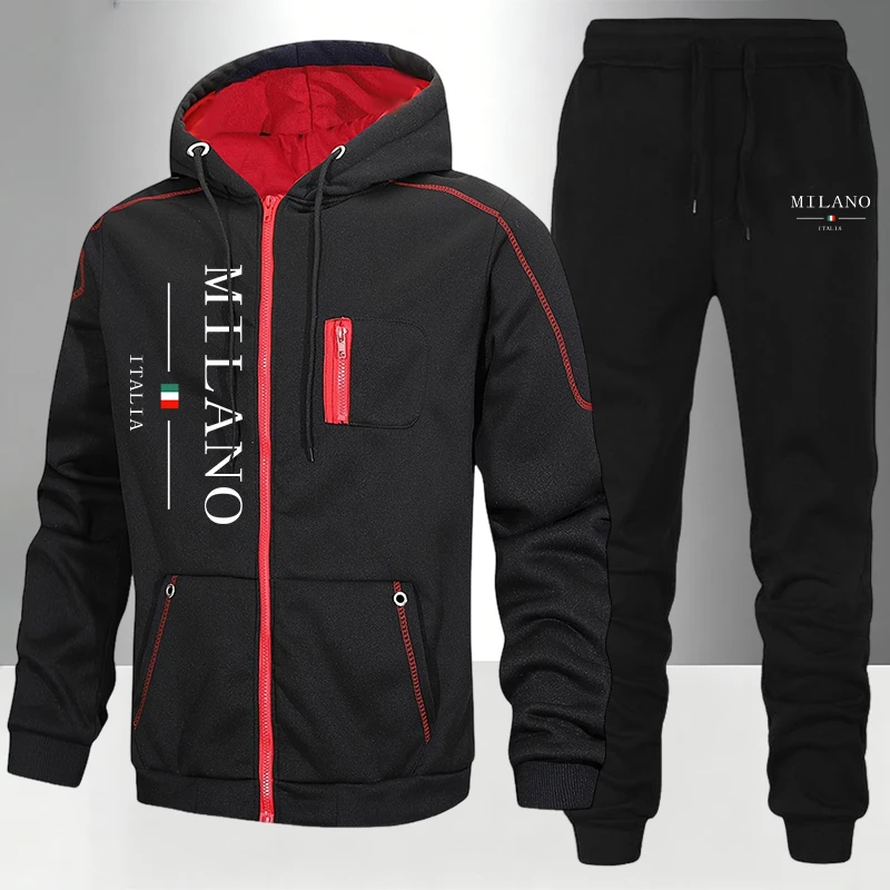 Winter Clothing Uae - ชุดแฟชั่นผู้ชายสไตล์อิตาลี/เสื้อโค้ท/กางเกงขายาว สำหรับฤดูใบไม้ร่วงและฤดูหนาว ชุดลำลองสำหรับใส่ทุกวัน ชุดกีฬาแบบมีซิป ชุดวอร์มสำหรับขี่มอเตอร์ไซค์กลางแจ้ง เสื้อฮู้ดกันหนาว