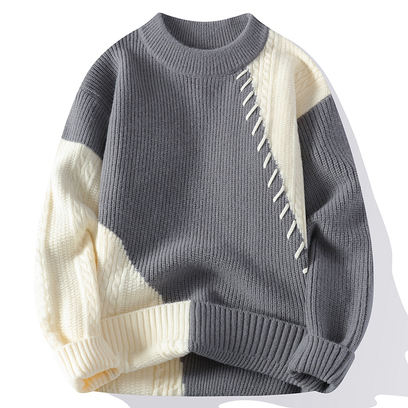 Winter Clothing Sales - สเวตเตอร์ให้ความอบอุ่นสำหรับผู้ชายใส่ในฤดูใบไม้ร่วงฤดูหนาวเสื้อสเวตเตอร์ถักนิตติ้งงานเย็บปะแฟชั่นคอกลมทรงหลวมลำลองสำหรับผู้ชาย